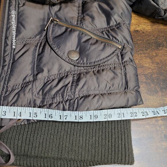 Vtg Y2K MIXIT Quilted Puffer Bomber Jacket Coat 1X Faux Fur Hood Brown Aviator - Picture 8 of 11